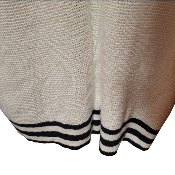 Faherty Throwback Waffle Crewneck Wrigley Sweater Black & White Stripes Size MED - Picture 4 of 8